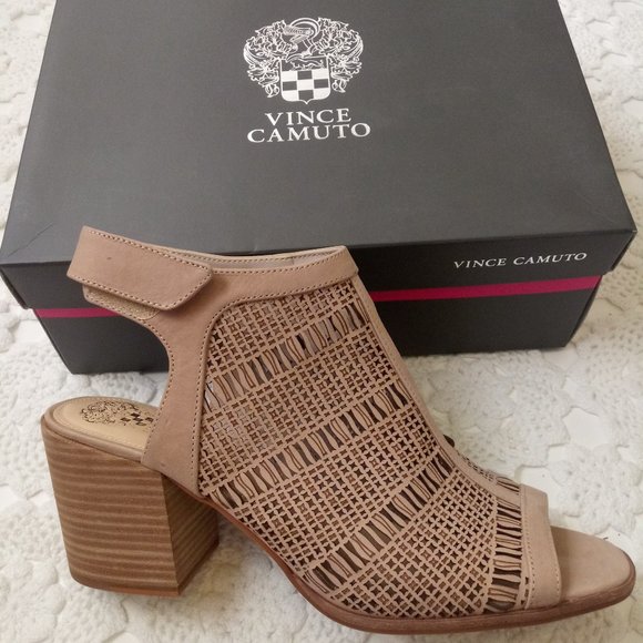 Vince Camuto Shoes - New Vince Camuto Block Heel Sandal Booties Keannie Peep Toe Tan Leather 12 Women